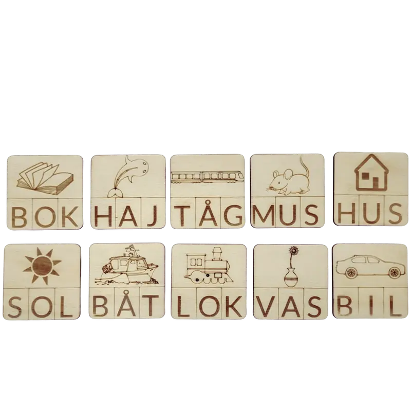 10 kort med enkla, ljudenliga treljudsord