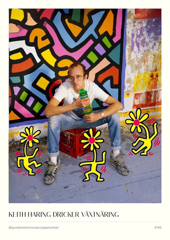 #746 - Keith Haring dricker växtnäring - A3 Poster