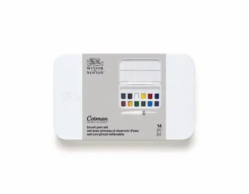 Akvarellset Winsor & Newton Cotman Water Brush Pen Set 12 halvkoppar