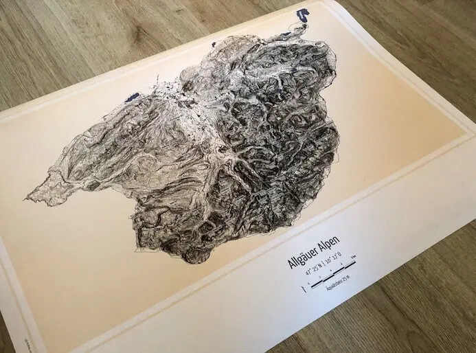 Allgäuer Alpen Höhenlinienkarte Druck 30 x 40 cm oder 50 x 70 cm