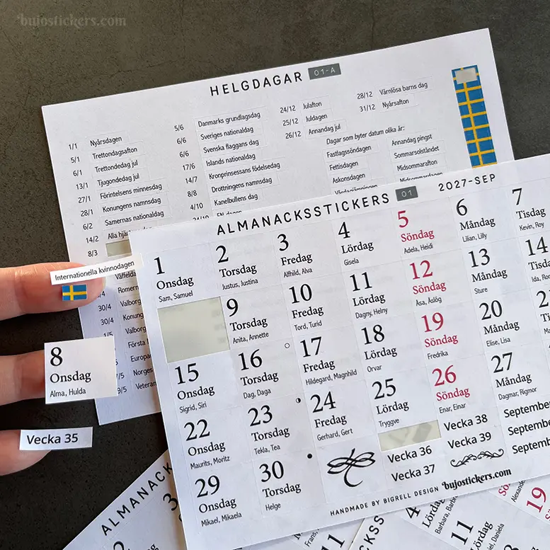 Almanacksstickers 01 och helgdagar • Swedish calendar stickers