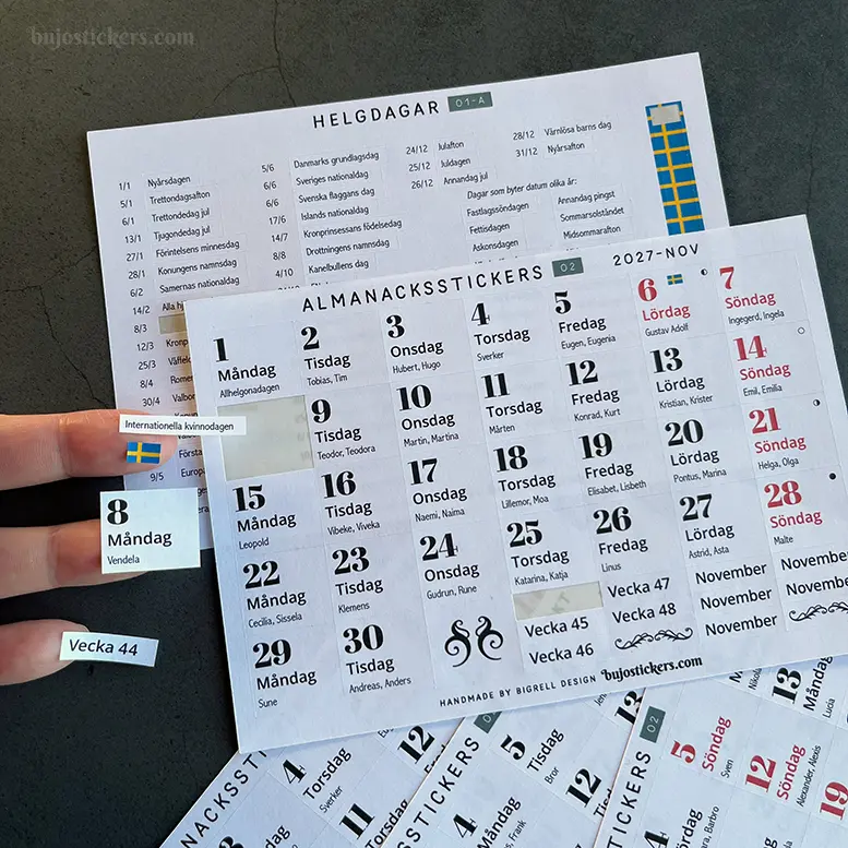 Almanacksstickers 02 och helgdagar • Swedish calendar stickers