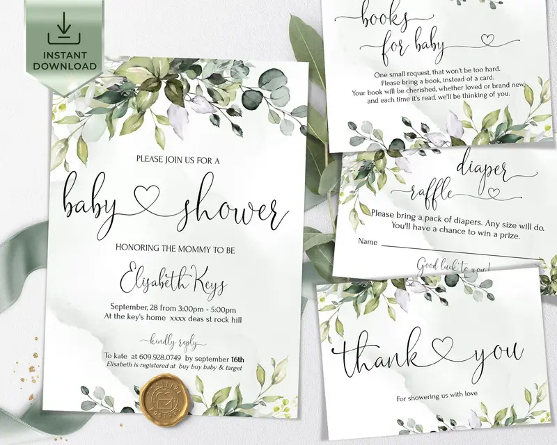 Baby Shower Invitation Bundle | Printable Boy & Girl Greenery Shower Invite Set