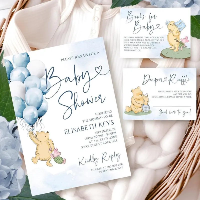 Baby Shower Suite Blue Balloons & Bear | Personalized Printables