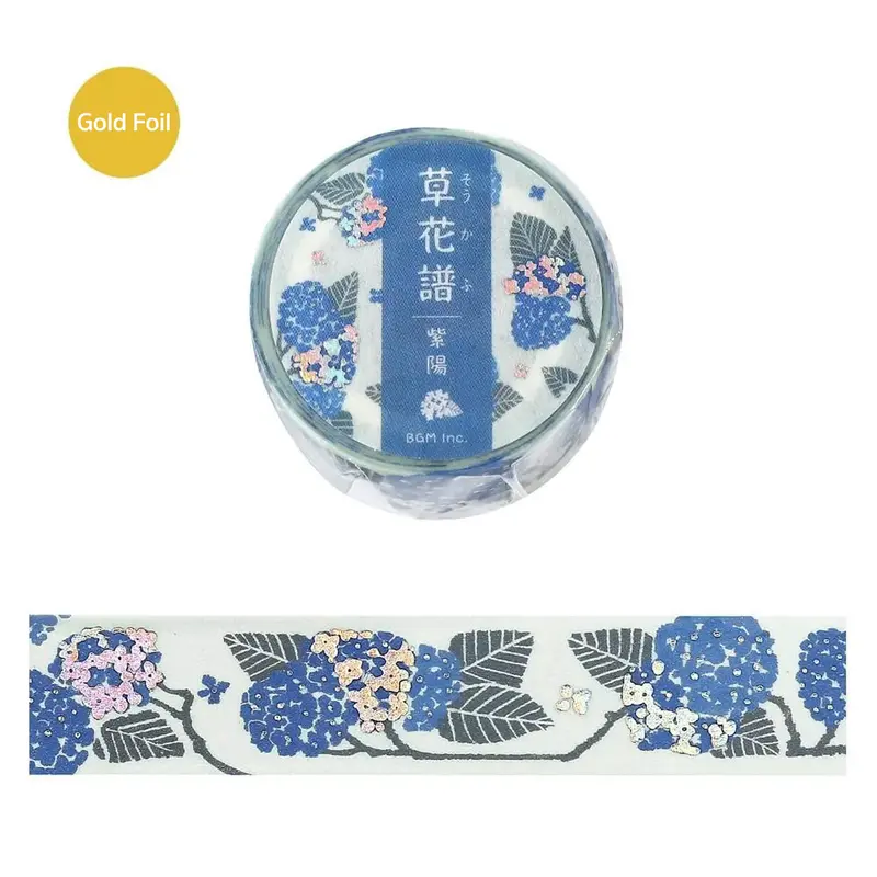 BGM Foil Washi Tape Botanical Notes - Hydrangea
