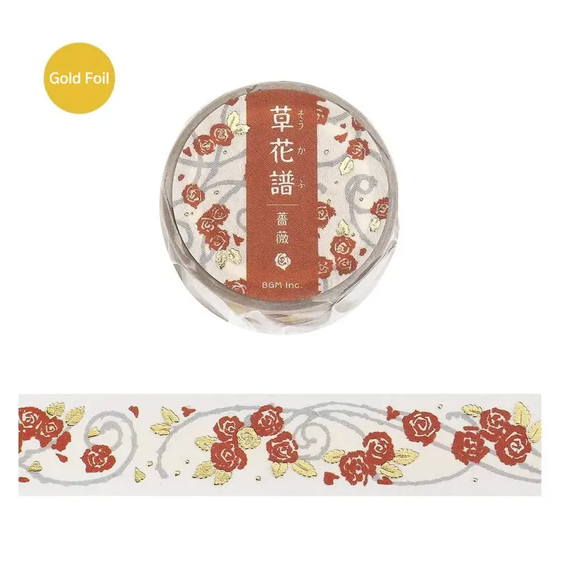 BGM Foil Washi Tape Botanical Notes - Rose