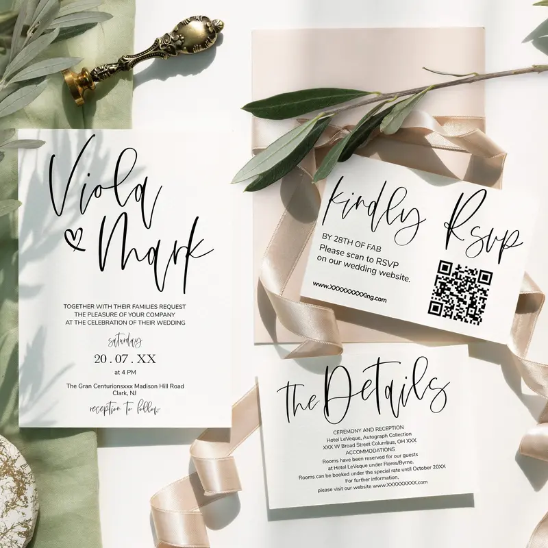 Black & White Wedding Invitation Suite | 6 items | Personalized Printables
