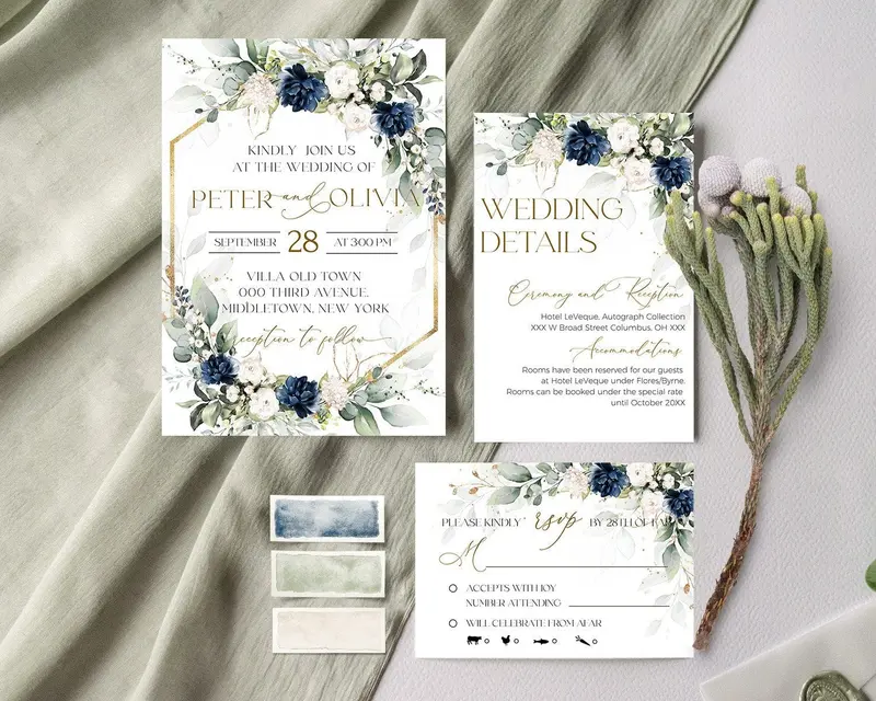 Blue and Gold Wedding Suite | 5 Items | Modern Navy Wedding Decor