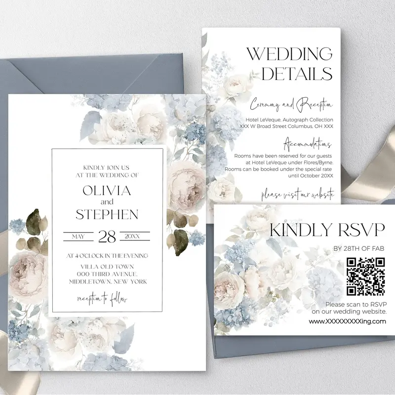 Blue & Beige Wedding Invitation Suite | 5 Items | DIY Bride Inspo