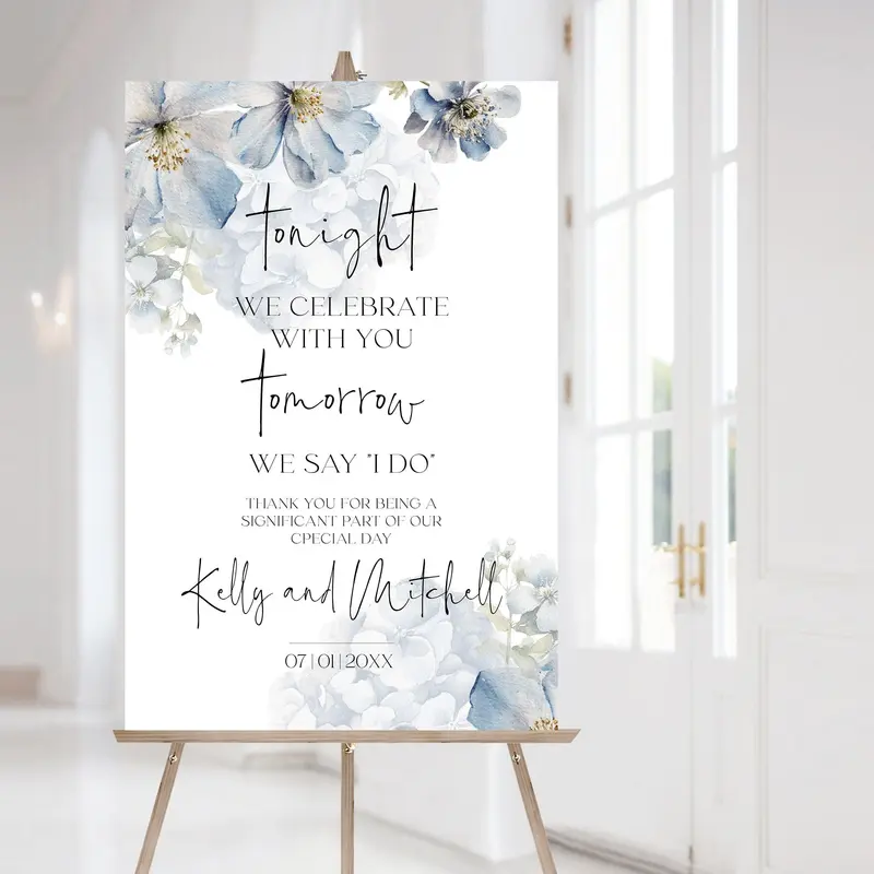 Blue Wedding Rehearsal Dinner Sign | 5 Sizes | Printable Blue Night Before Welcome Posters
