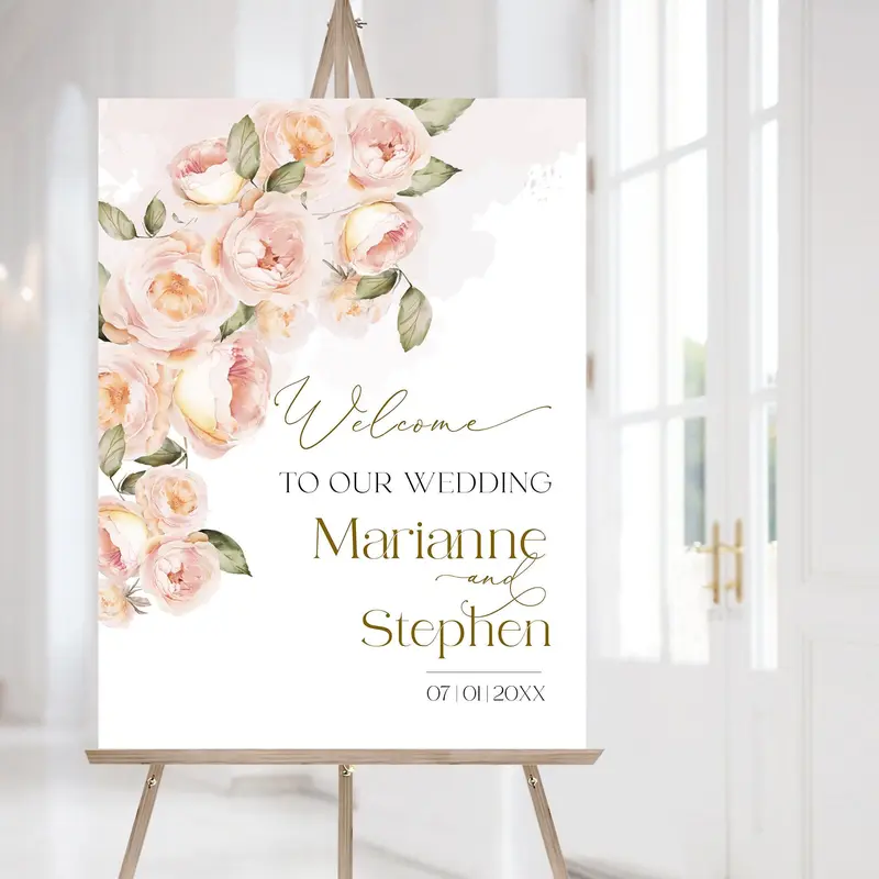 Blush Peach Wedding Welcome Board | 6 Personalized Printables | DIY Signage Ideas