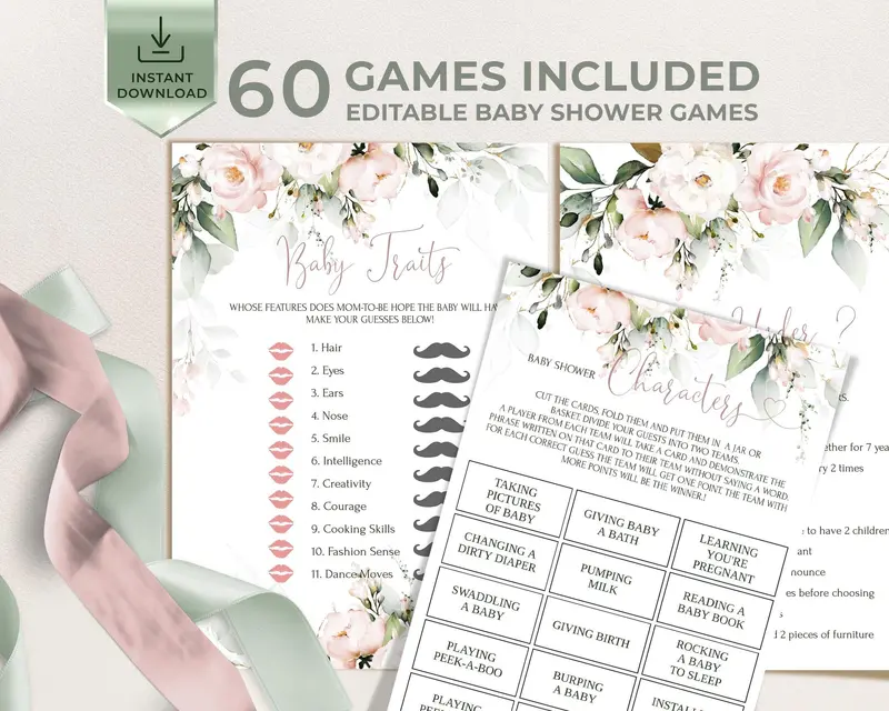 Blush Pink Baby Shower Games Pack