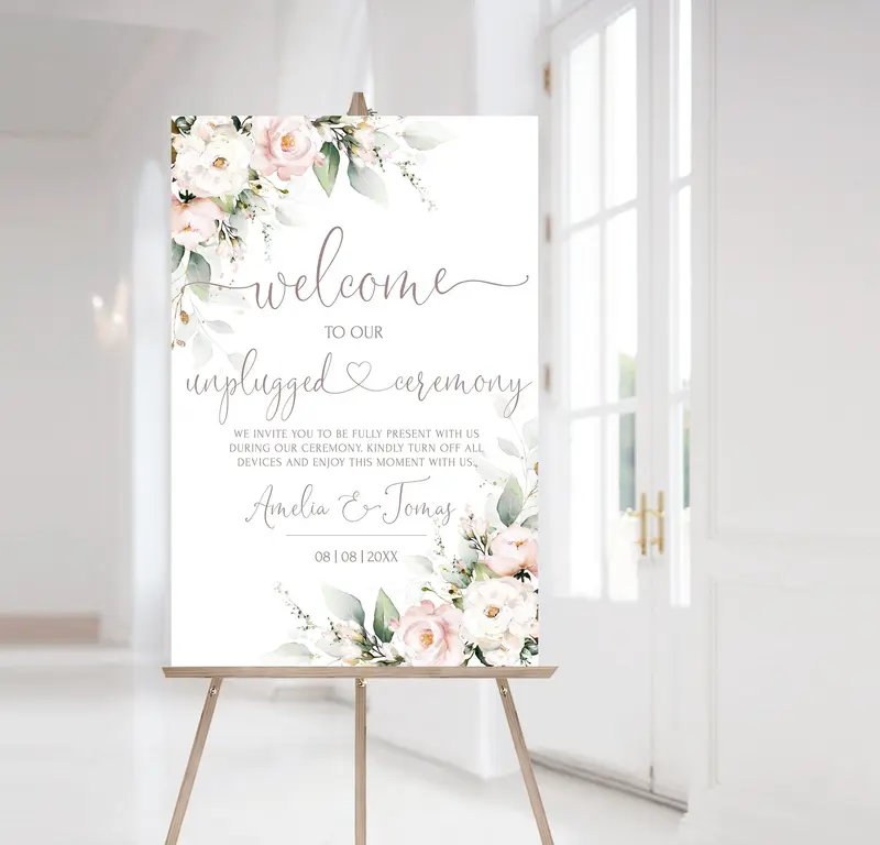 Blush Pink Unplugged Ceremony Sign | 5 Sizes | Personalized Signage
