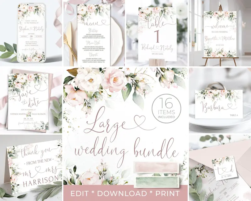 Blush Pink Wedding Stationery Bundle | Table & Reception Signage
