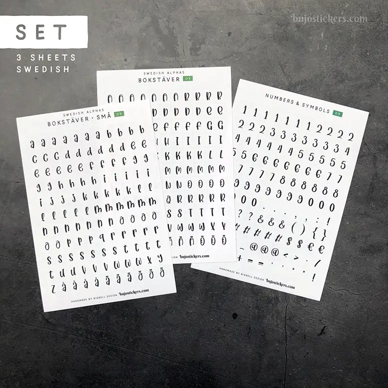 Bokstäver 09 – Set of 3 • Swedish Alphas 🇸🇪