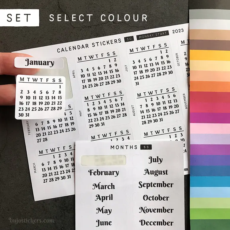 Calendar & Month SET • Monday start • 29 colour options • 50+53