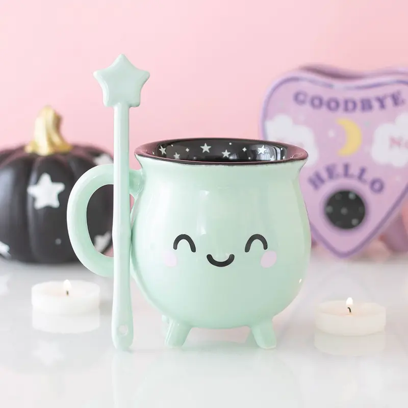 Candy Cauldron Mint Green Cauldron Mug with Wand Stirrer