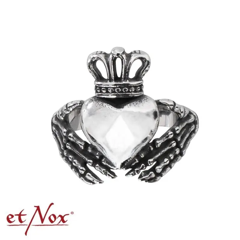 Claddagh, ring i rostfritt stål med vit sten, från etNox