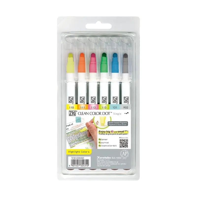 Clean color dot pen Single 6-pack - Highlight Colors