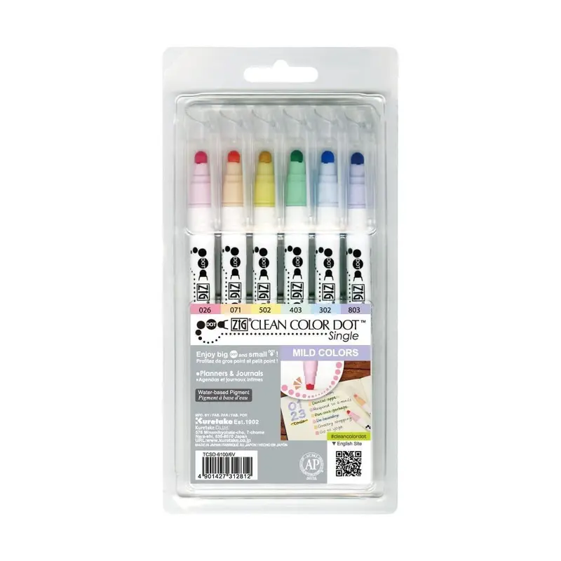 Clean color dot pen Single 6-pack - Mild Colors