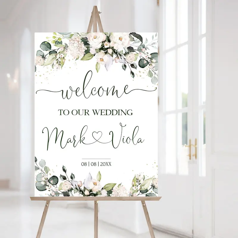 Cream Floral Wedding Welcome Sign | 5 Sizes | DIY White & Blush Poster