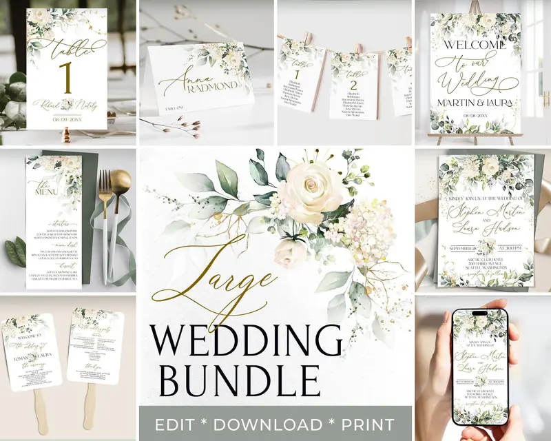 Cream Wedding Stationery Bundle | Printable Ivory Rose Set | DIY Bride Inspo