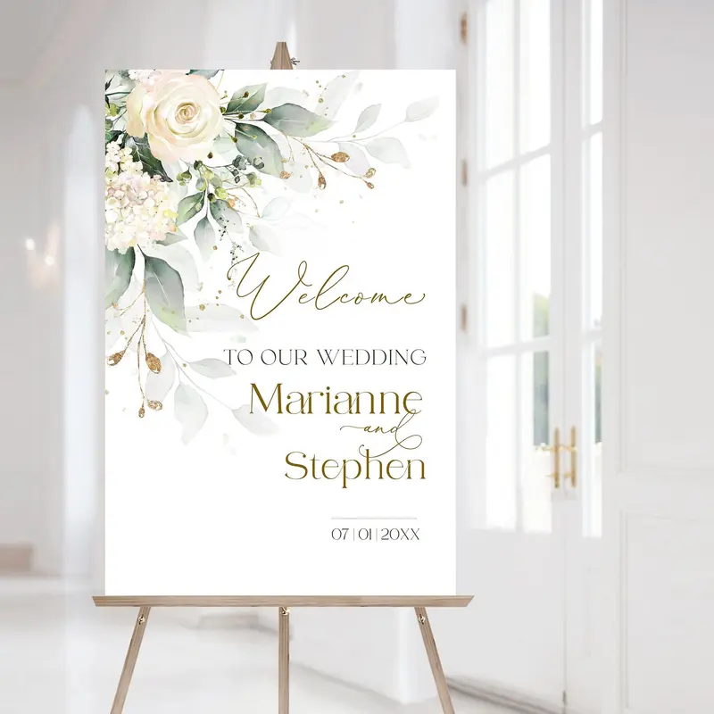 Cream Wedding Welcome Sign | 5 Sizes | Ivory Floral Editable Poster