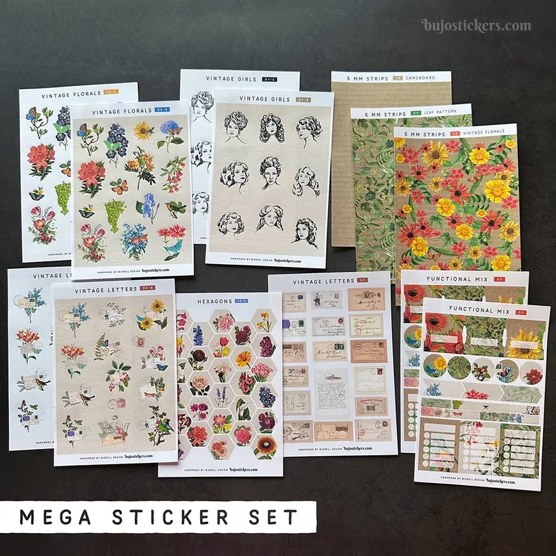 Decorative and functional MEGA sticker SET • Flora Vintage
