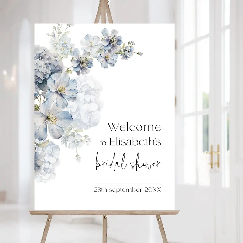 Dusty Blue Bridal Shower Welcome Sign | 6 Sizes | Editable Floral Poster