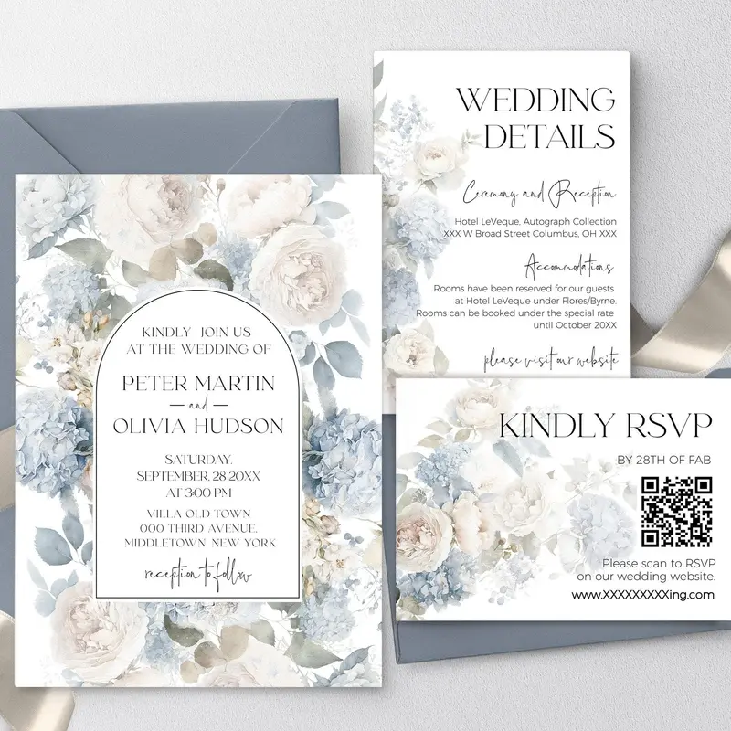 Dusty Blue Wedding Invitation Suite | 6 Items | Dusty Blue & Ivory Inspo