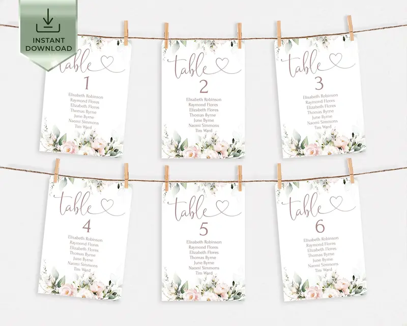 Editable Escort Cards Seating Chart Floral 6 Sizes (Find Your Seat)