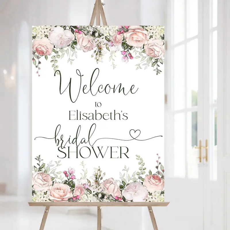 Editable Tea Rose Welcome Poster | 6 Sizes | Garden Rose Bridal Shower Inspo