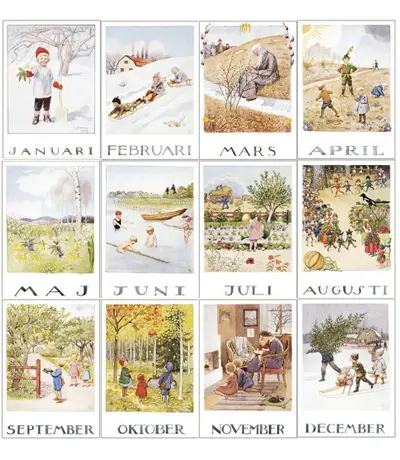 Elsa Beskow Månadsbilder / Vykort