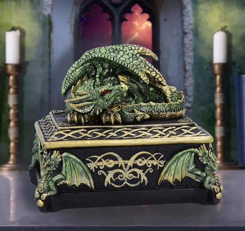 Emerald Hoard Dragon Box - Handmålad skattkista