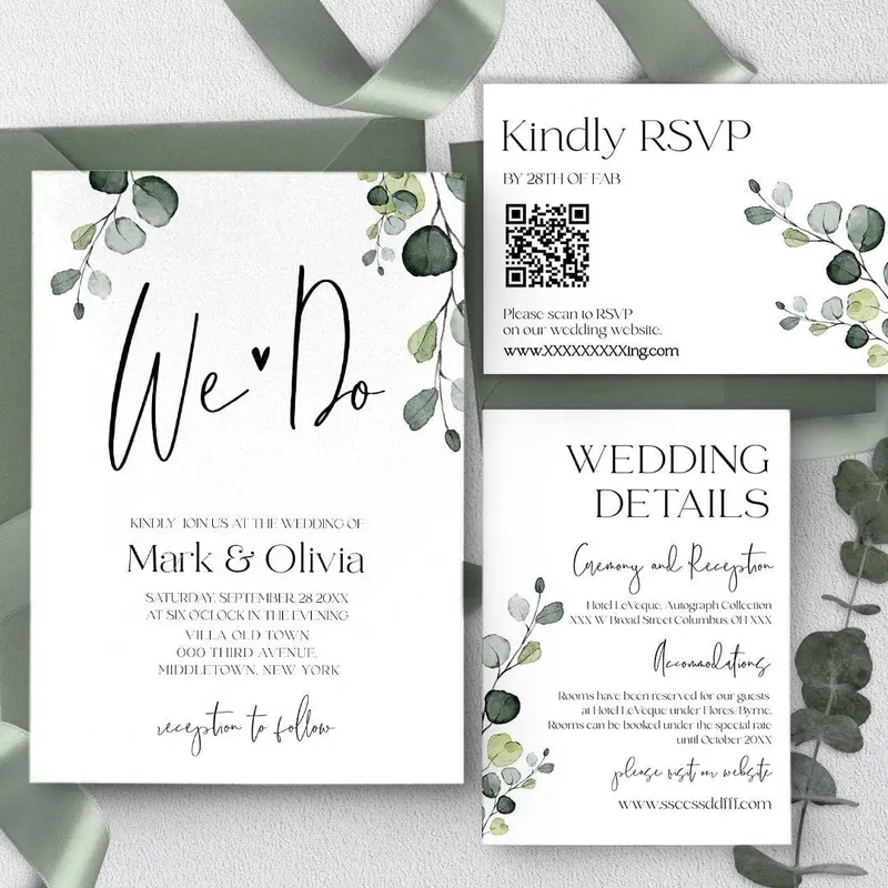 Eucalyptus Wedding Invitation Suite | 5 Items | Greenery RSVP & Details