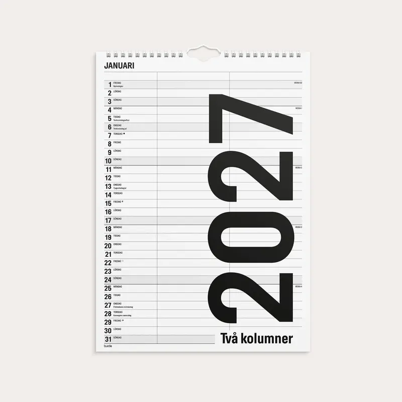 Familjekalender 2027 Black and white 2 kolumner