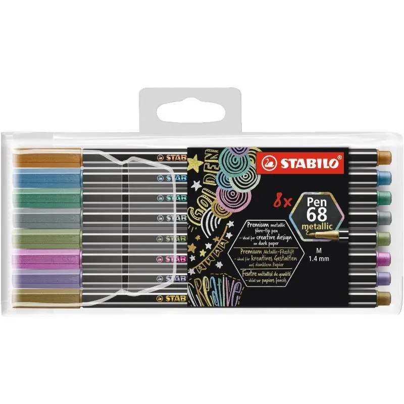 Fiberpenna Stabilo Pen 68 Metallic (6808/8-11), 8 färger/fp