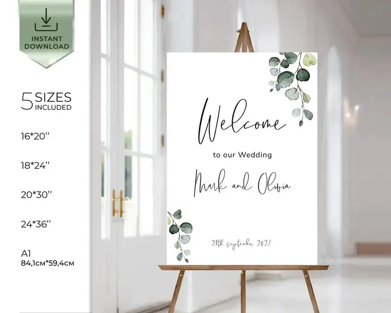 Greenery Wedding Welcome Signs | 6 Sizes | Eucalyptus Themed Posters