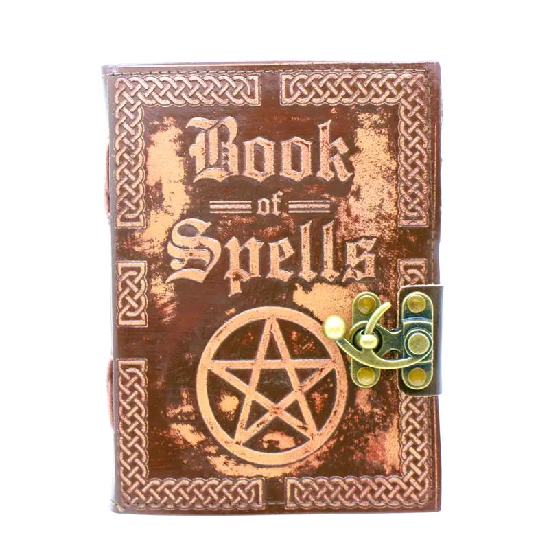 Handgjord Läderbok - Book of Spells - Brun