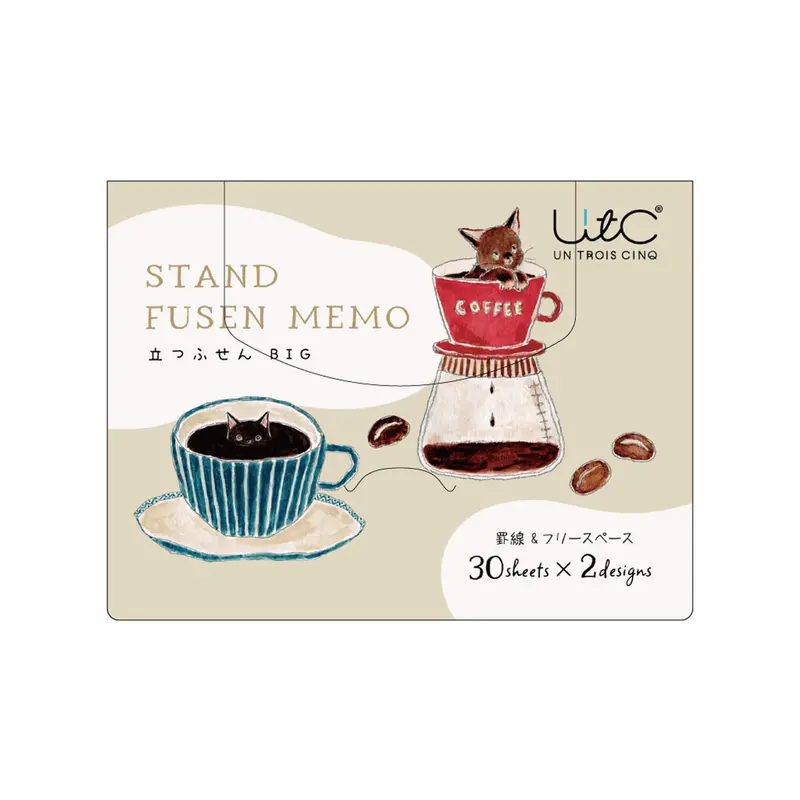 Hisago × Tocoro Comugi Standing Sticky Notes Big - Freshly Brewed Coffee Cat