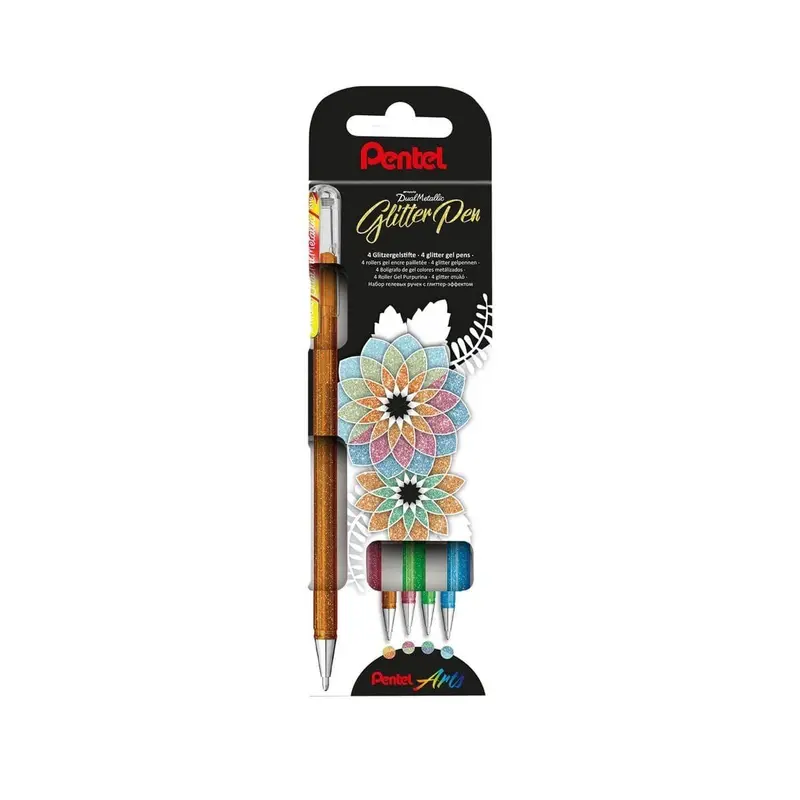 Hybrid Dual metallic Gelpennor 4-pack - Gold, Silver, Black/metallic red & Blue/metallic green