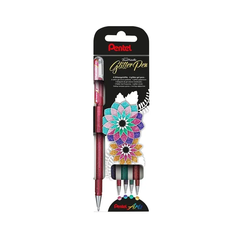 Hybrid Dual metallic Gelpennor 4-pack - Metallic pink/light pink, Metallic blue/violet, Metallic blue/green & Metallic yellow/orange