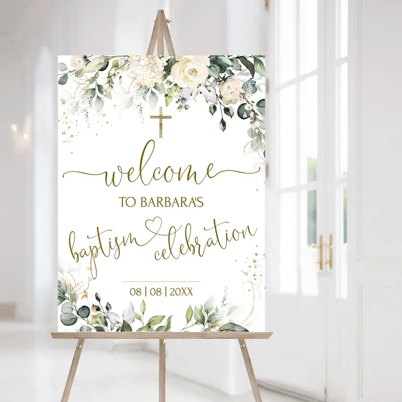 Ivory Baptism Welcome Sign | 6 Sizes | Cream Floral DIY Posters