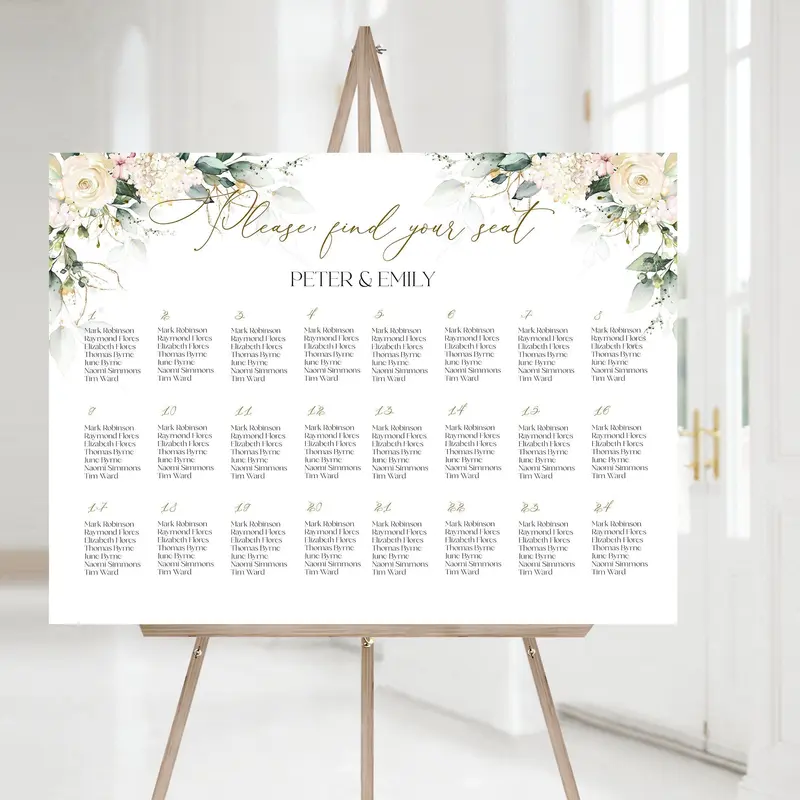 Ivory Wedding Seating Chart | 6 items | Cream Floral Printable Poster