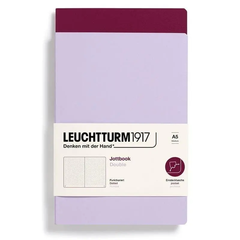 Jottbook Double Skrivhäften Dotted 2-pack A5 Lilac/Port red
