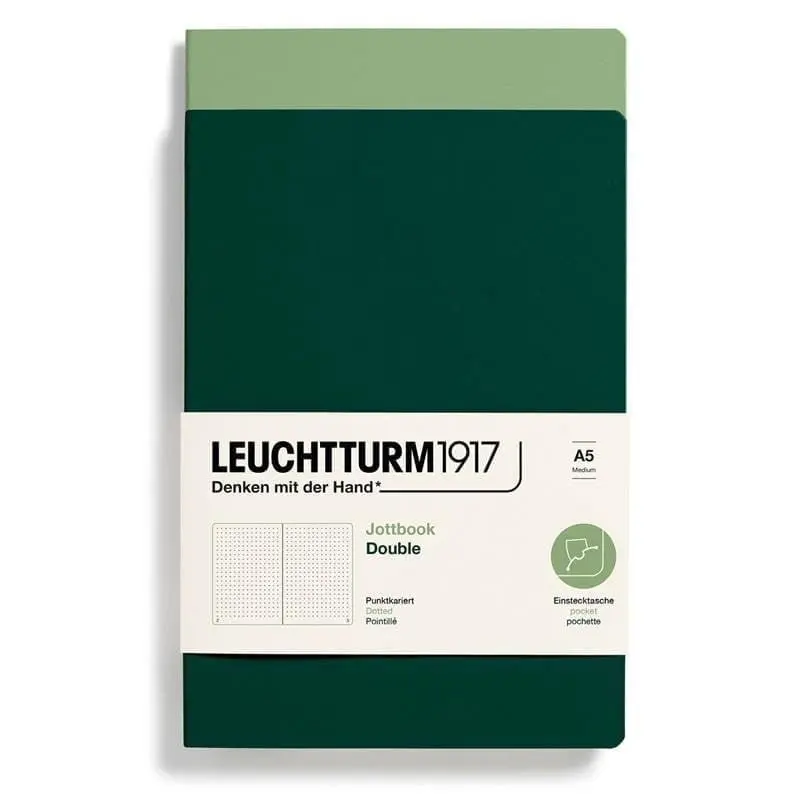 Jottbook Double Skrivhäften Dotted 2-pack A5 Sage/Forest green