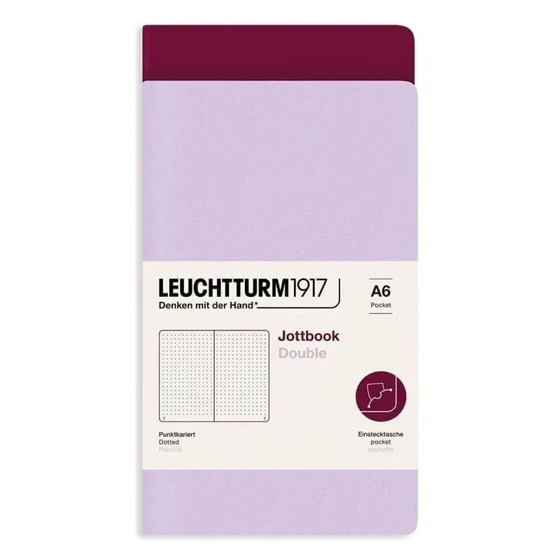 Jottbook Double Skrivhäften Dotted 2-pack A6 Lilac/Port red