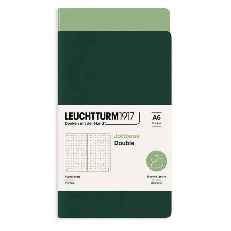 Jottbook Double Skrivhäften Dotted 2-pack A6 Sage/Forest green