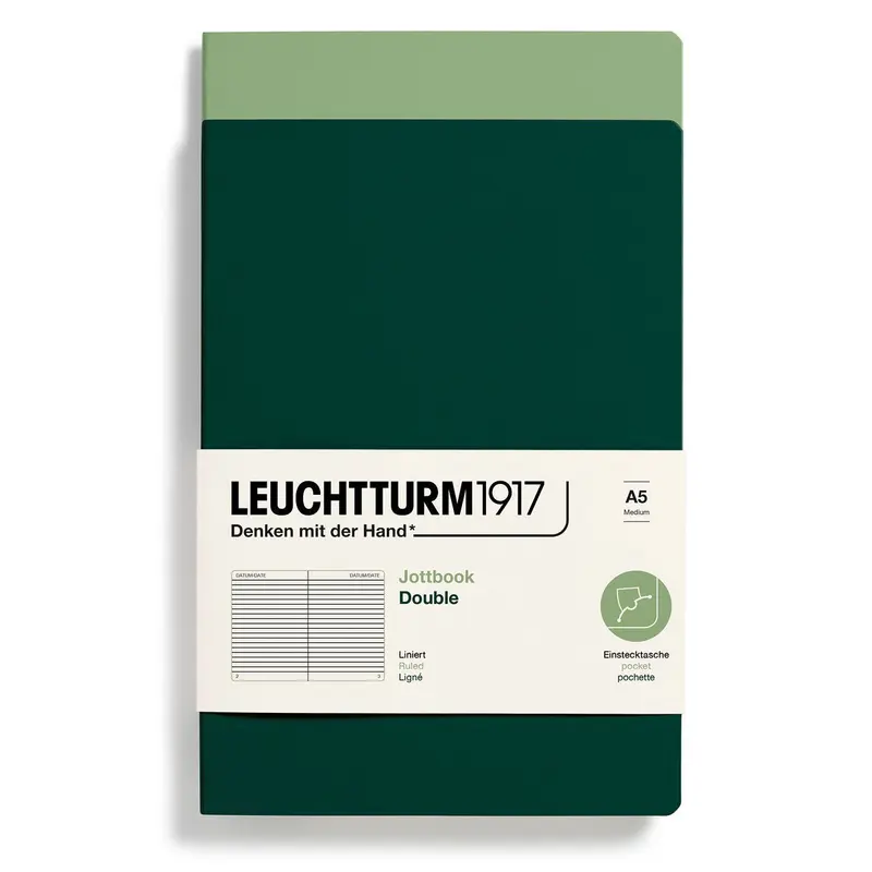 Jottbook Double Skrivhäften Linjerad 2-pack A5 Sage/Forest green