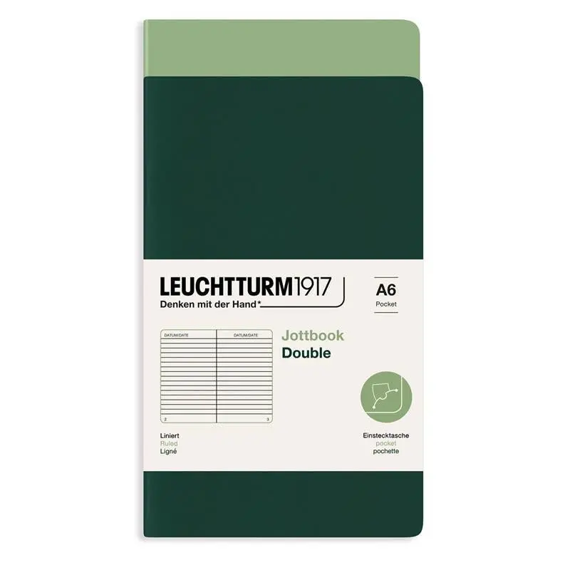 Jottbook Double Skrivhäften Linjerad 2-pack A6 Sage/Forest green